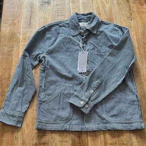 Folk Blue and White Striped Men's Shirt Jacket shacket denim 100% cotton NWT med